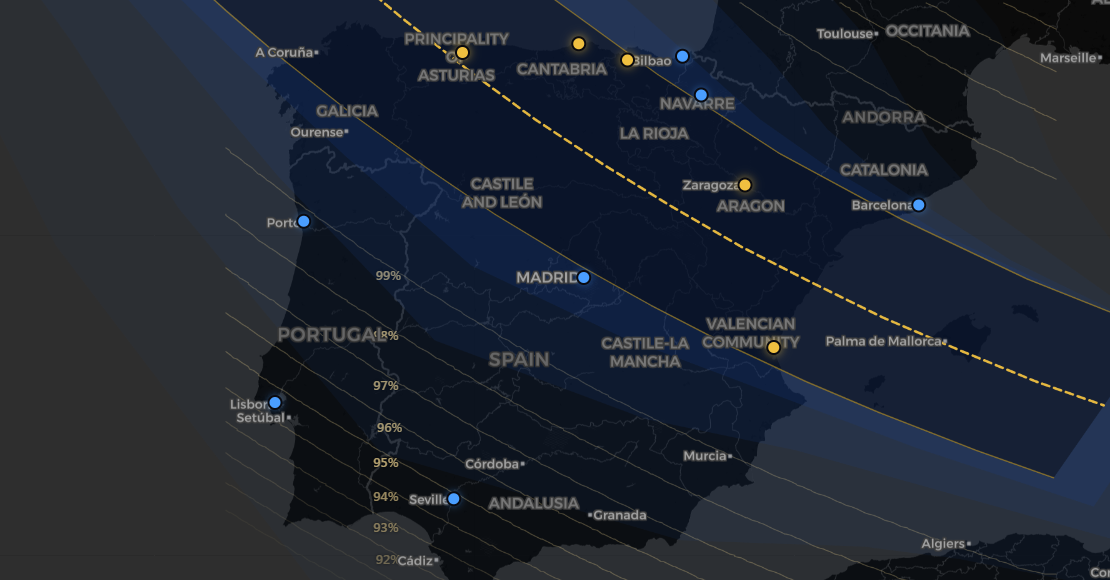 Mapa Interativo do Eclipse do Sol na Península Ibérica