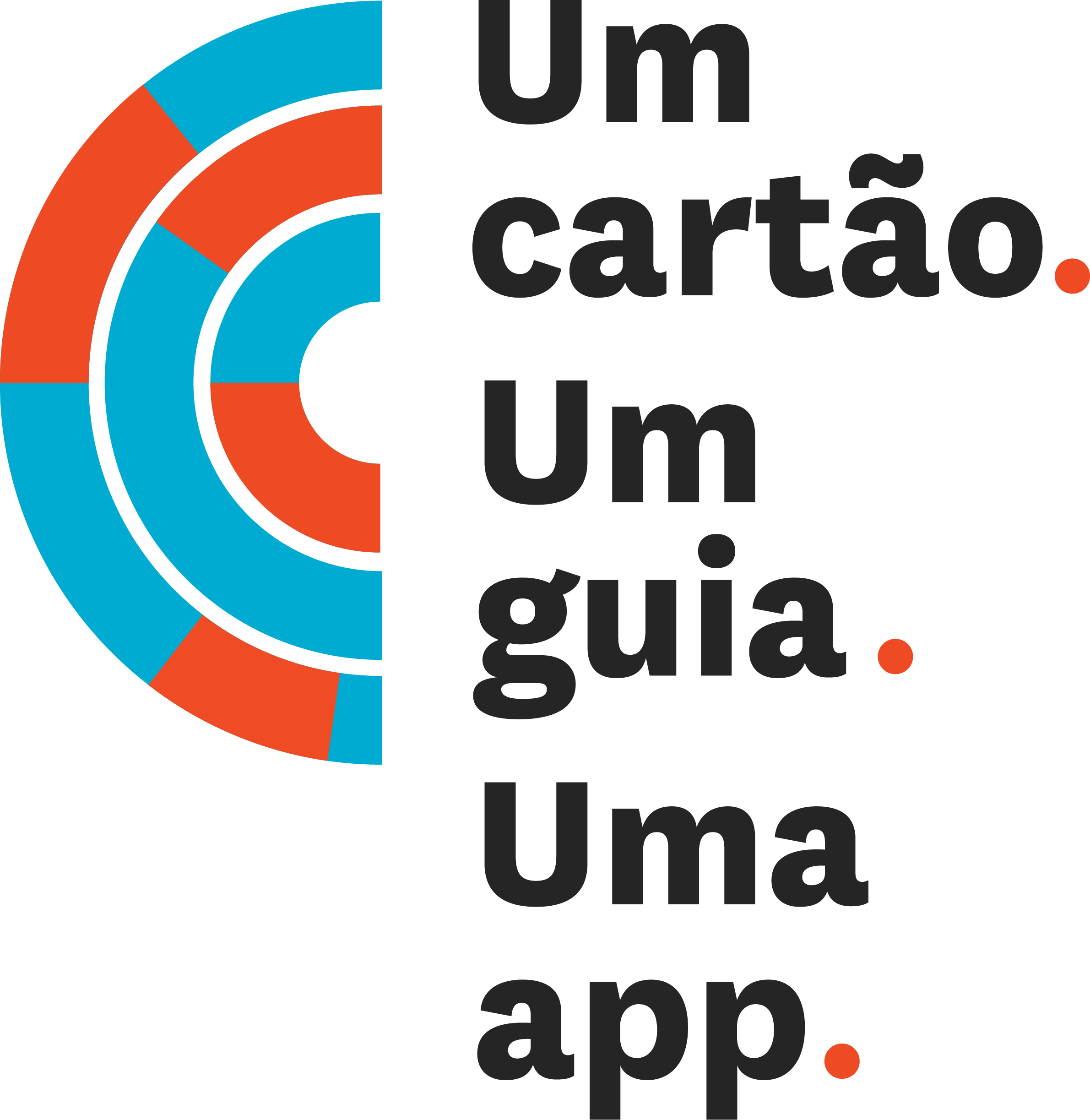 slogan dos circuitos 'um cartão, um guia, uma app.' junto do logo dos circuitos